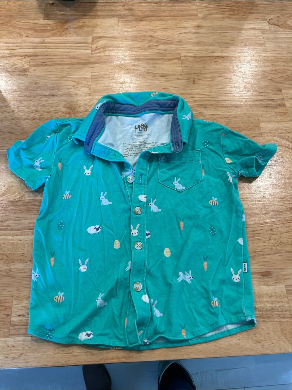 Little Sleepies Teal Button-Down Shirt with Bunny & Carrot Print